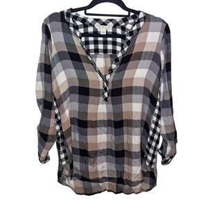 Khakis & Co. Plaid Tunic Shirt Women's Size S Long Sleeve Button Up Rayon Blend